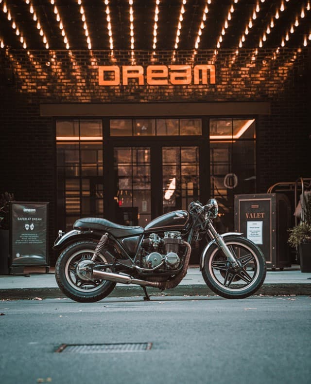 The Dream hotel and a motorcycle