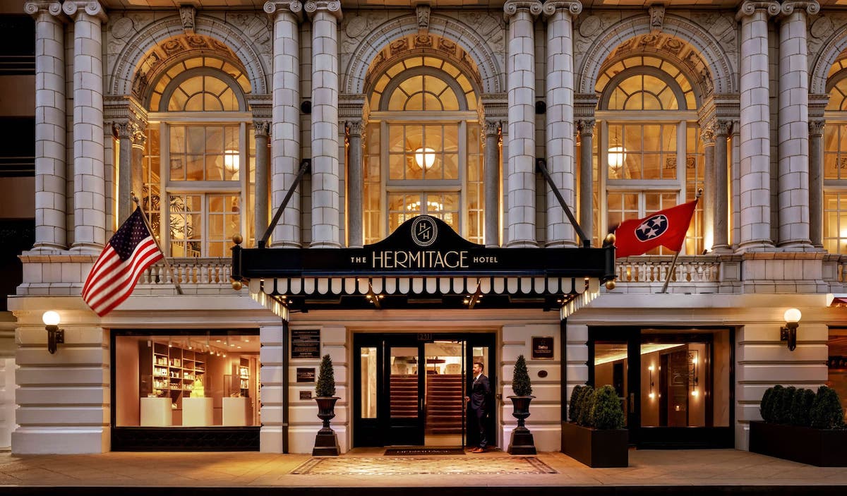 The entryway at the Hermitage Hotel
