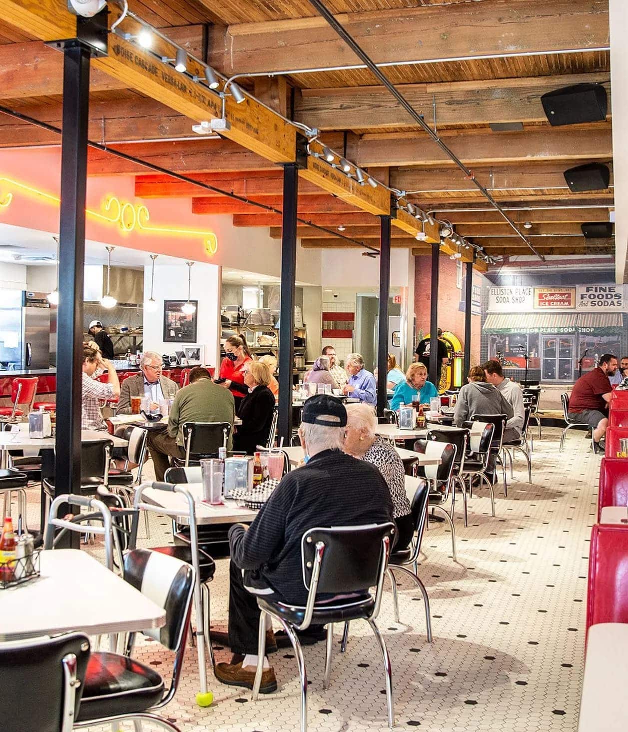 The retro interior of Elliston Place Soda Shop