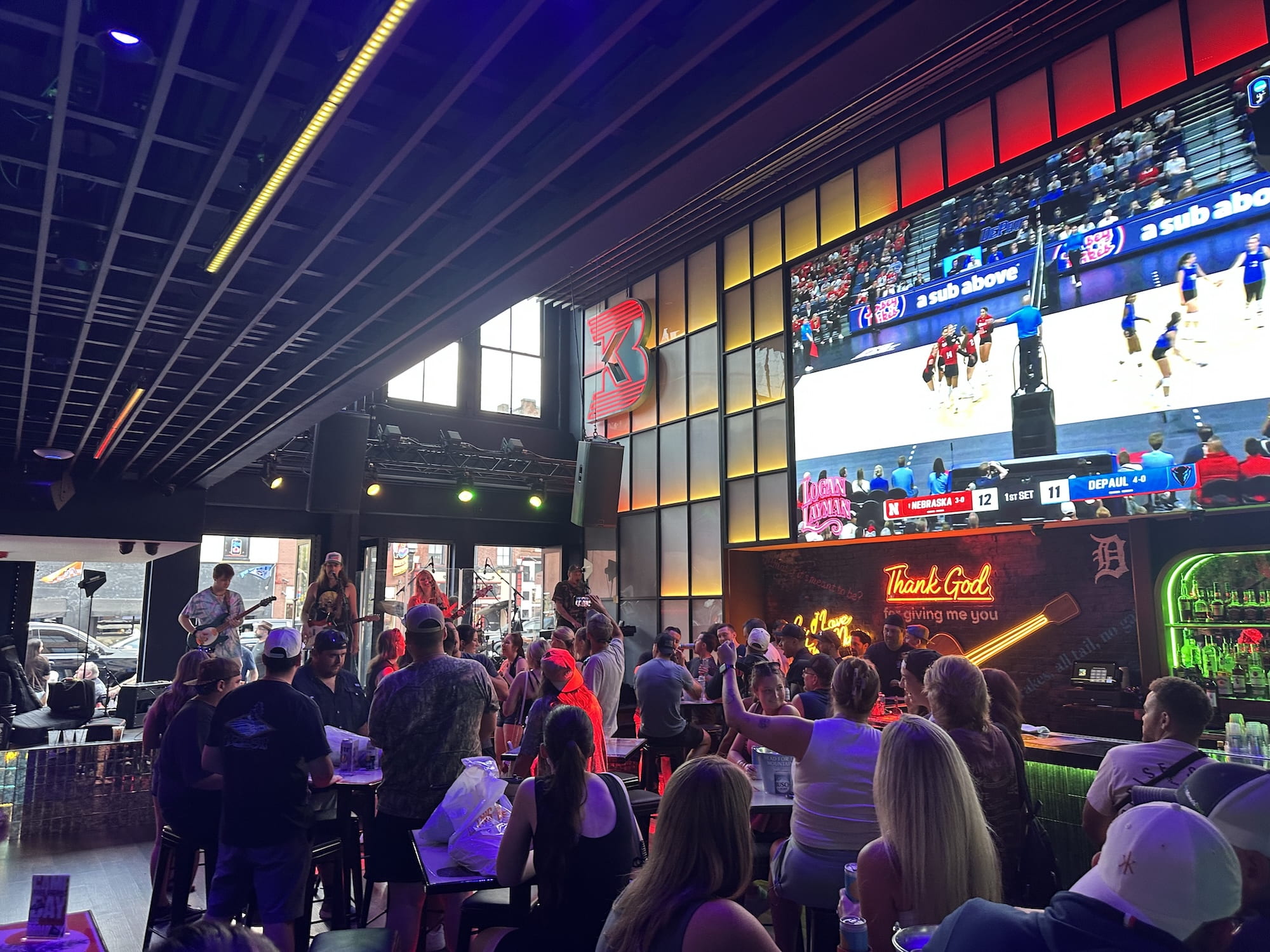 A band plays inside Kane Brown's bar