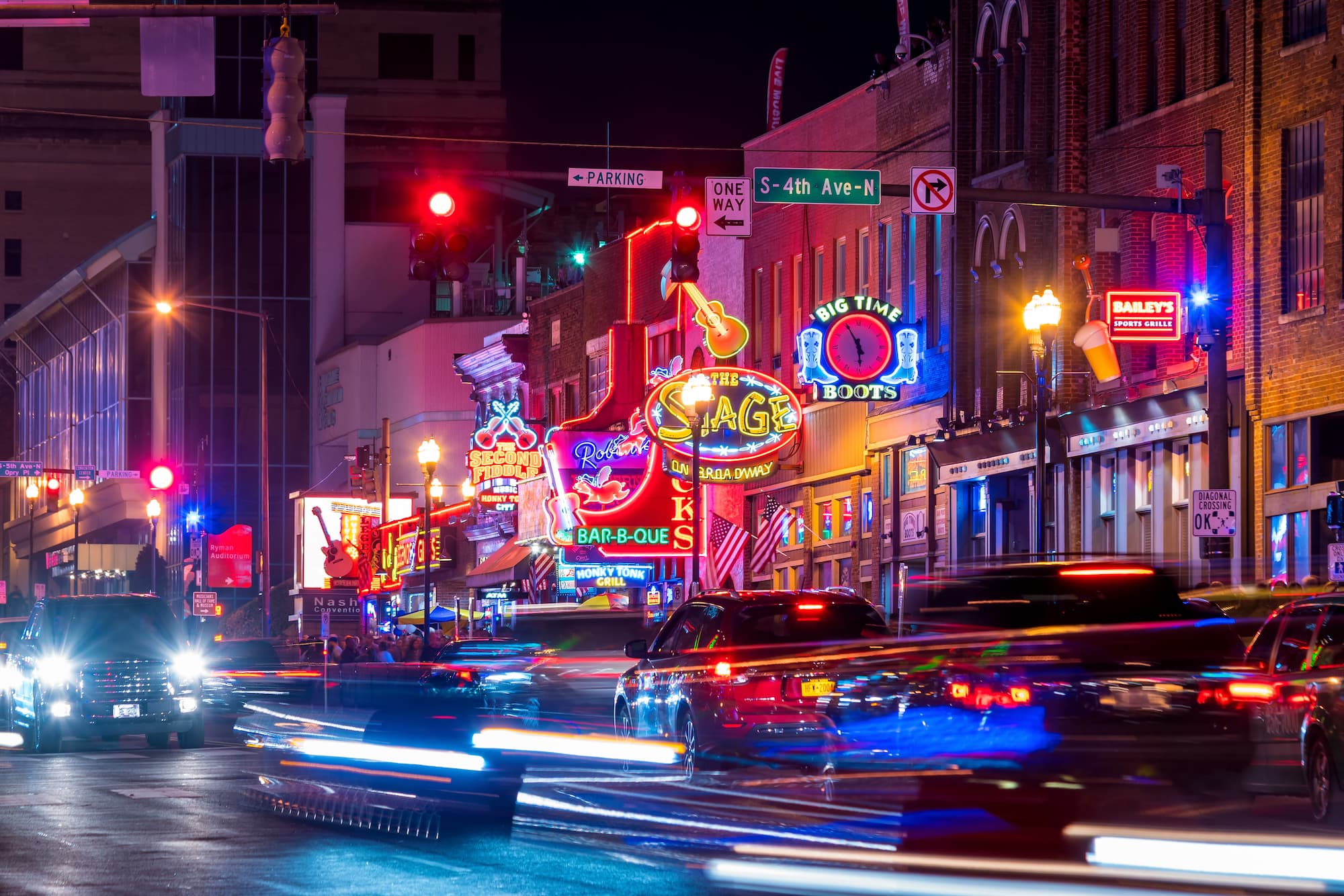 Broadway in Nashville at night