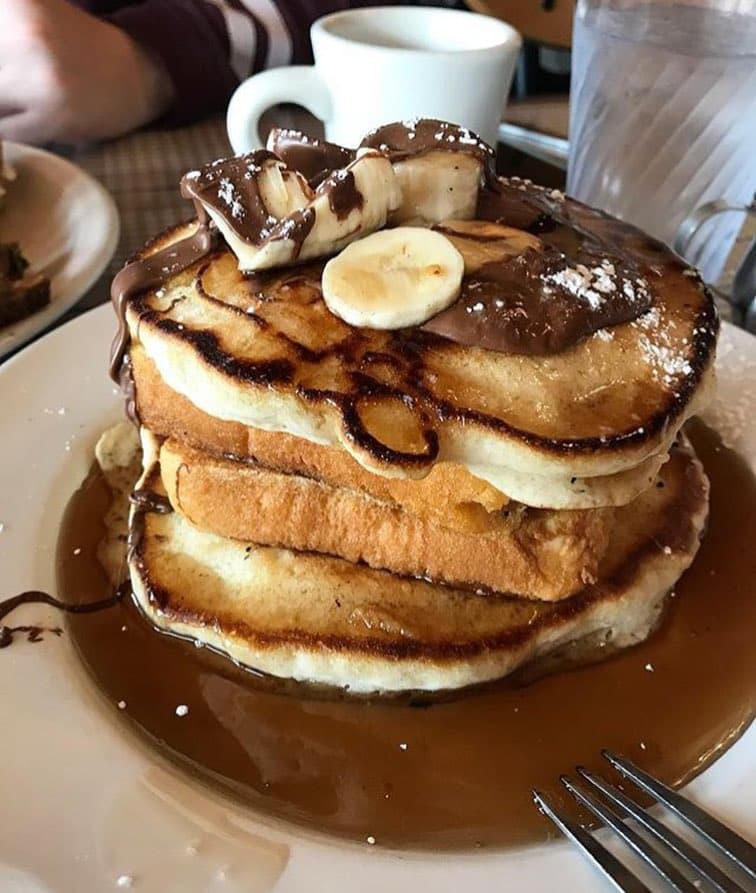 A stack of chocolate chip pancakes