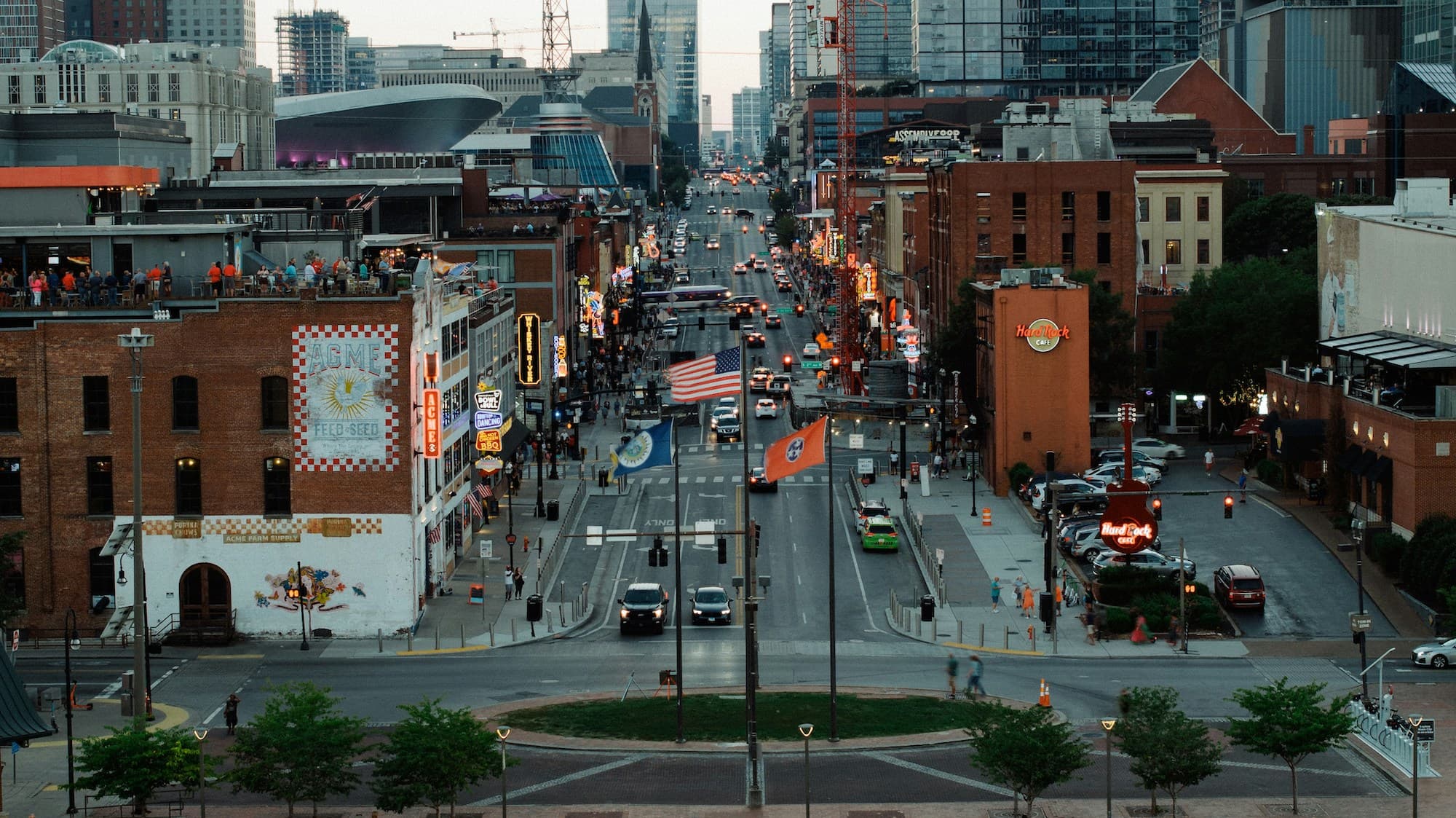 An aerial view of Broadway in Nashville