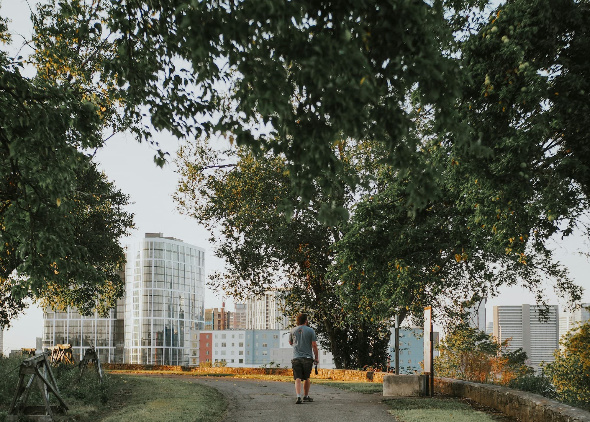 A man walks through Fort Negley park