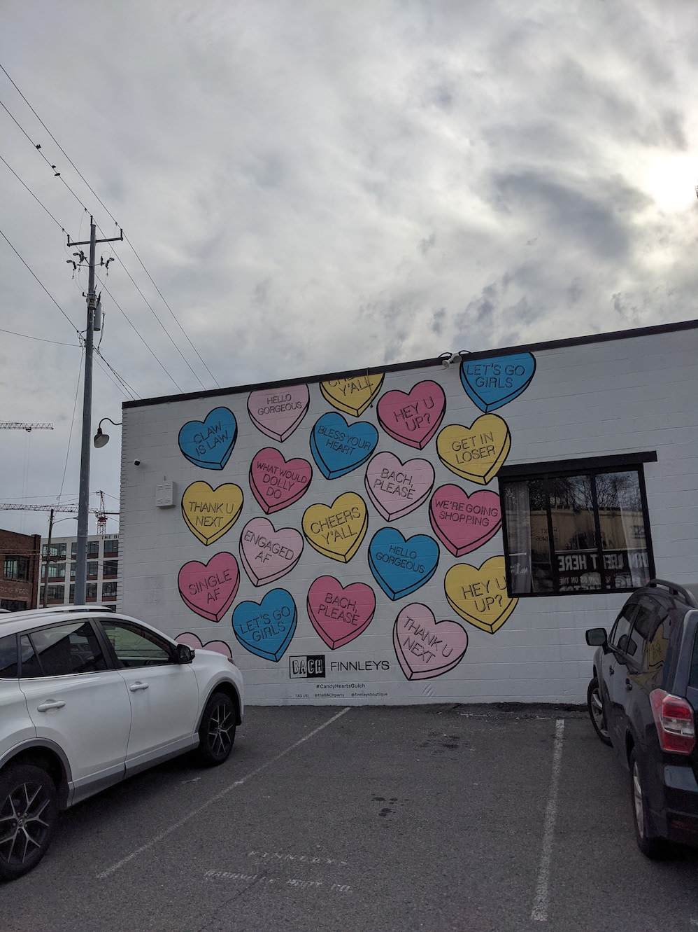 "Candy Hearts" mural and parking space