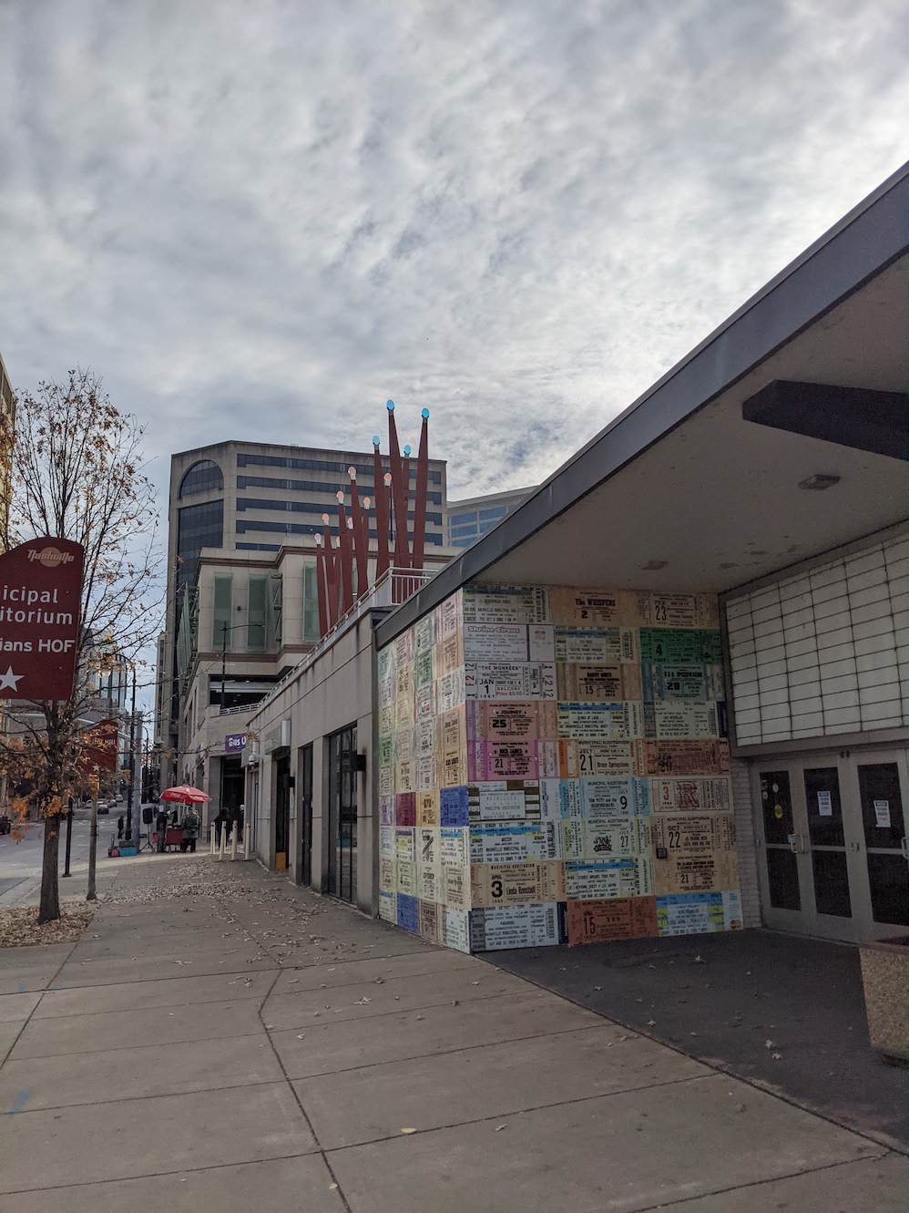 Municipal Auditorium tickets mural from sidewalk