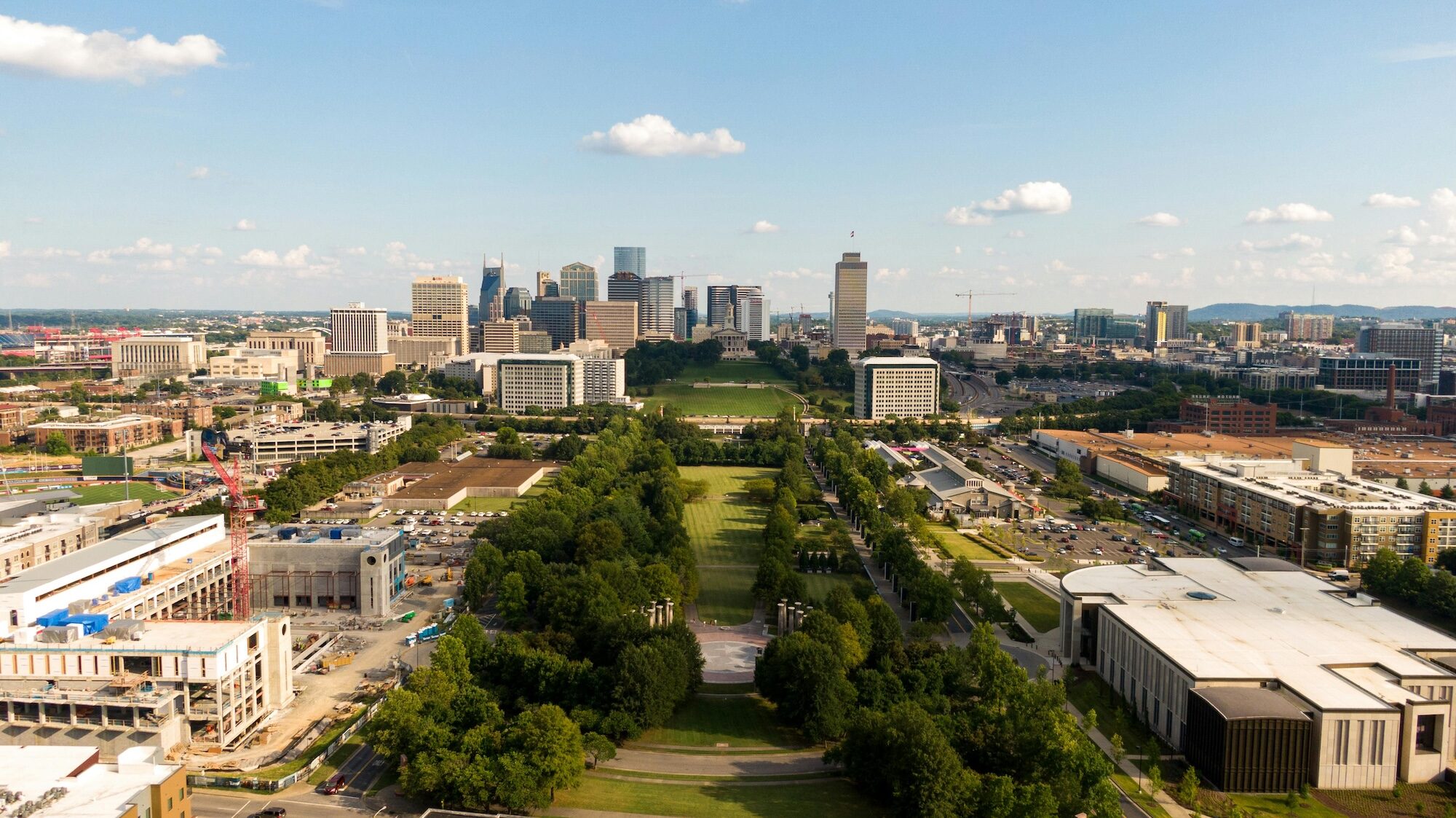 Bicentennial Park and downtown aerial photo