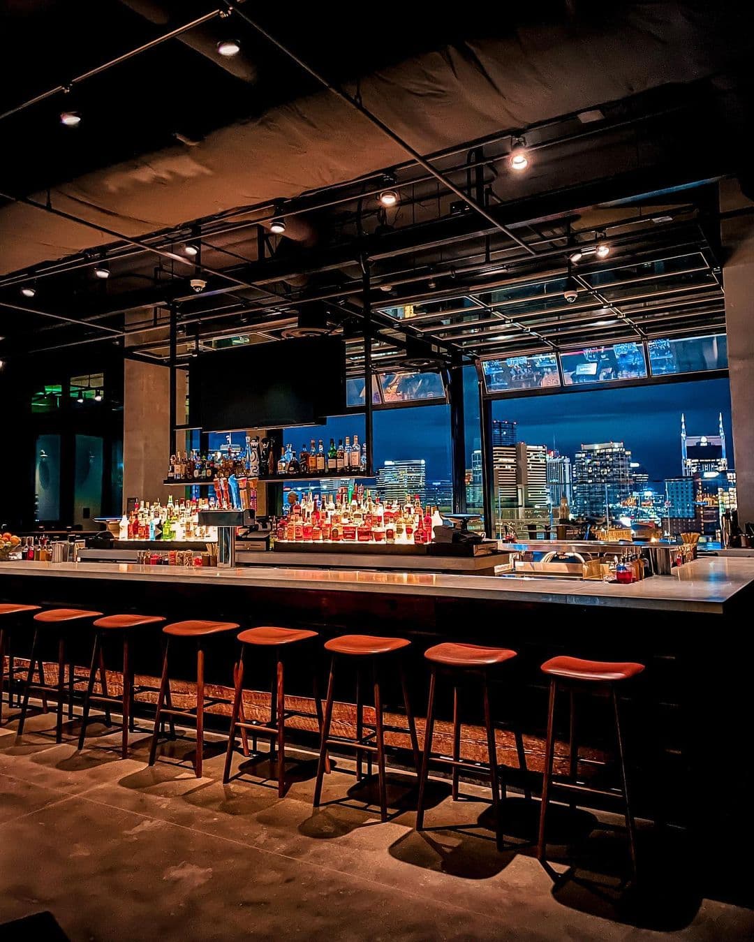 Proof's bar with downtown Nashville in the background