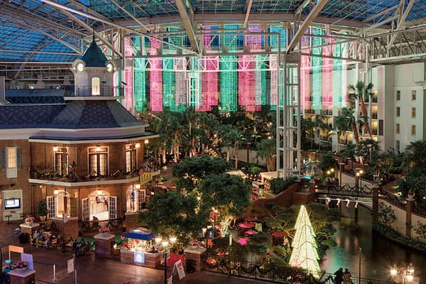 Inside Gaylord Opryland hotel at Christmas time