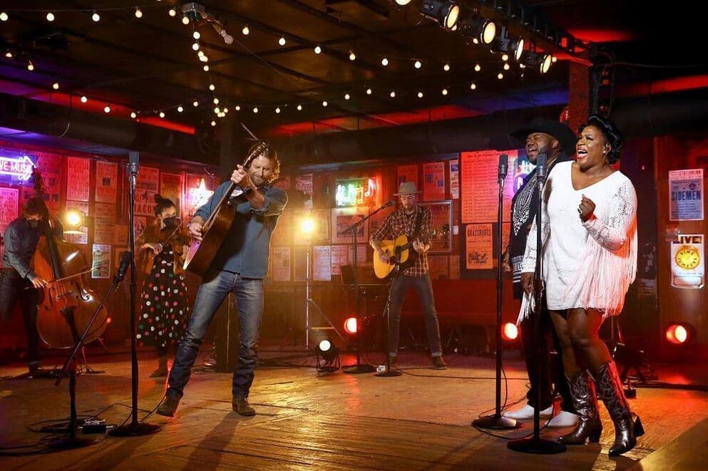 Dierks Bentley and friends play on stage at Station Inn