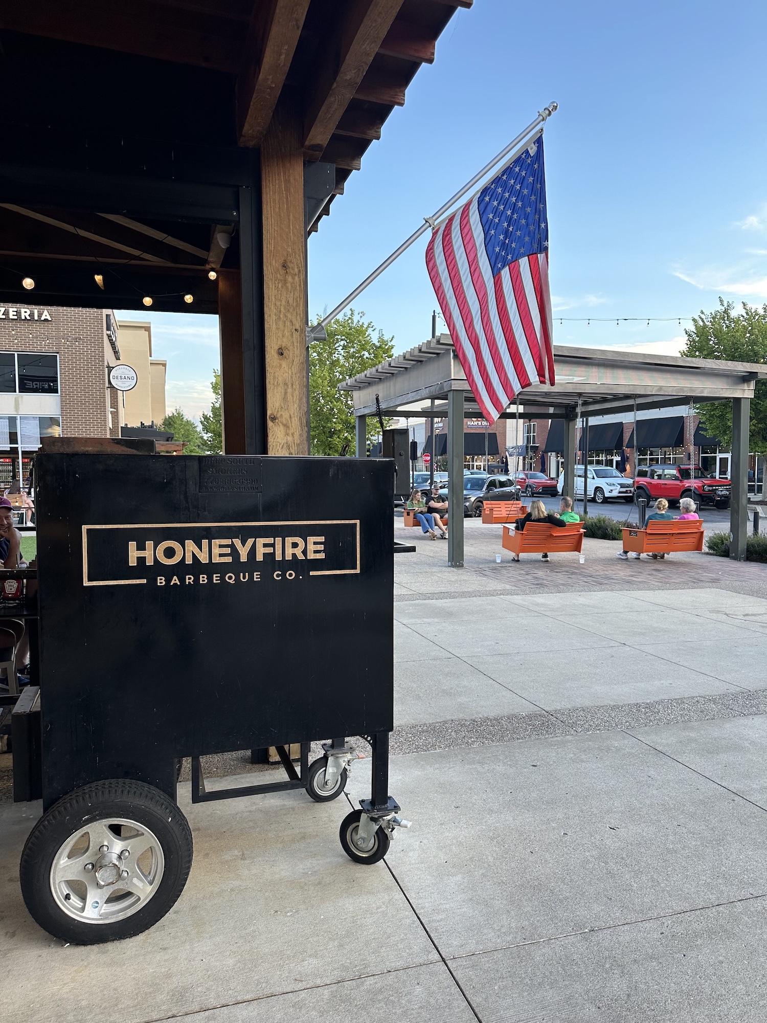 Honeyfire BBQ and American flag