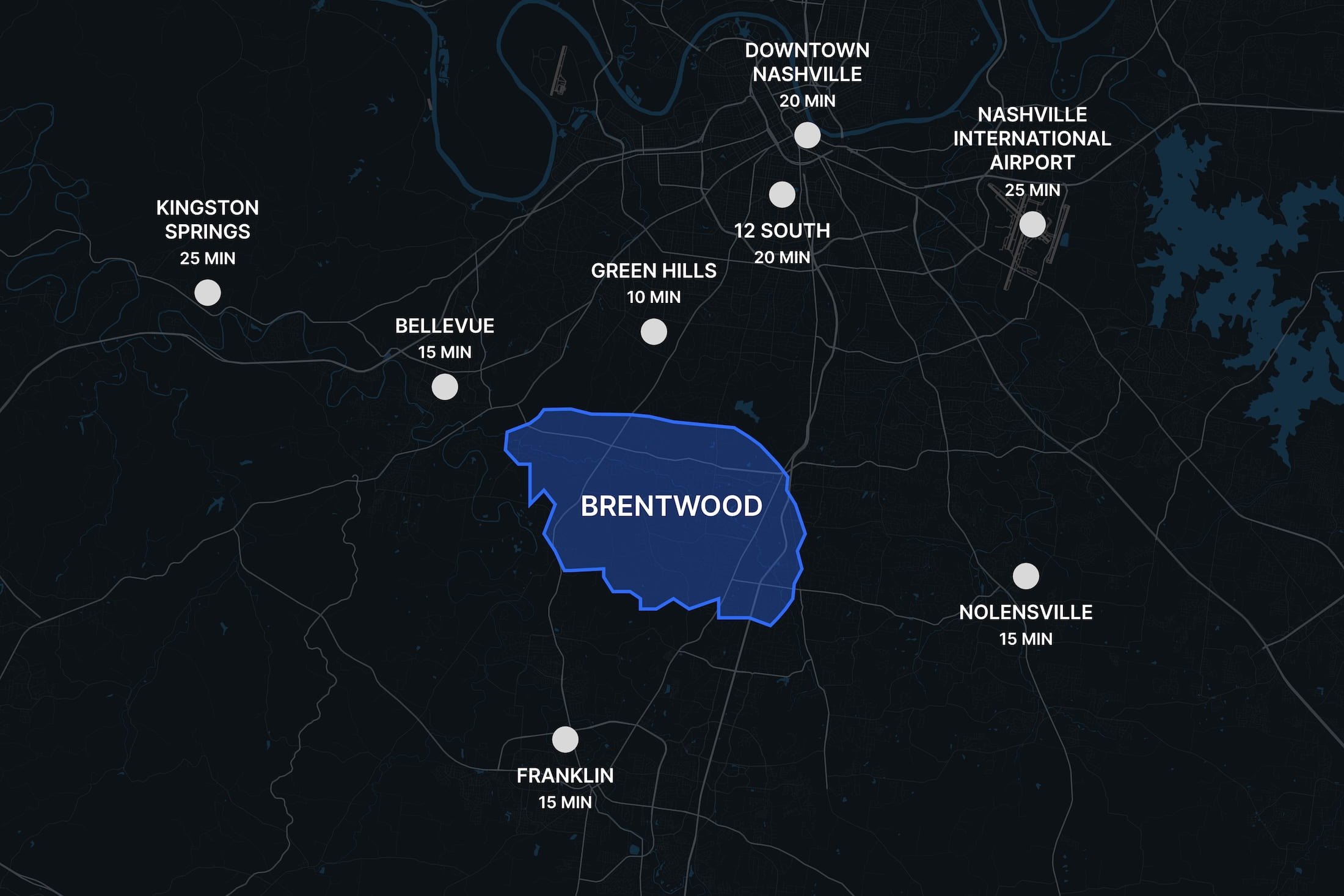 The Brentwood neighborhood highlighted on a map of Nashville