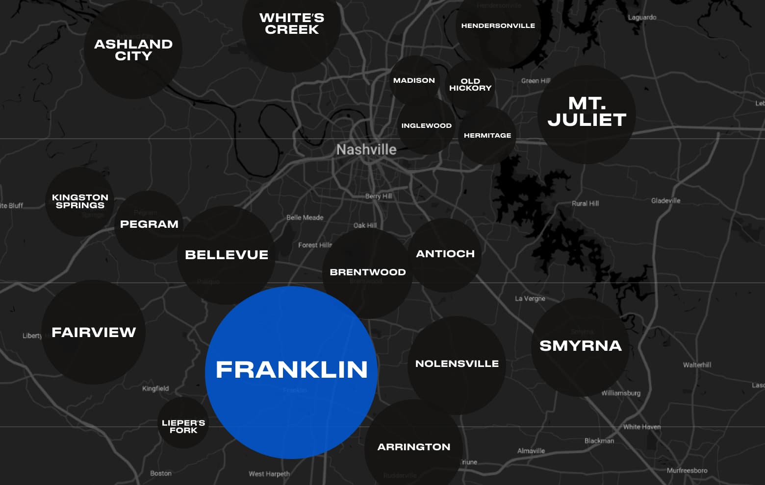 The Franklin neighborhood highlighted on a map of Nashville