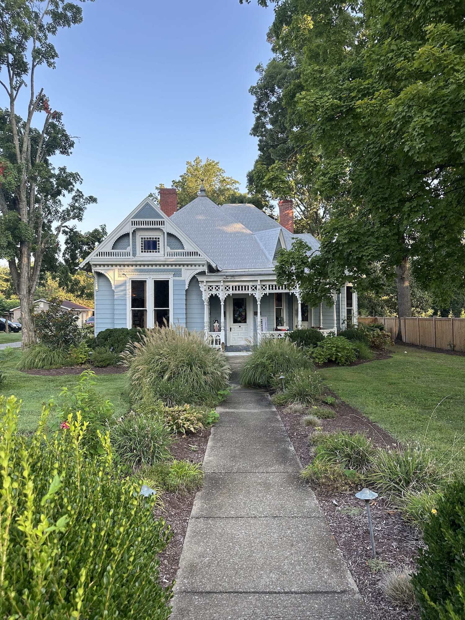 An old light blue house in downtown Franklin