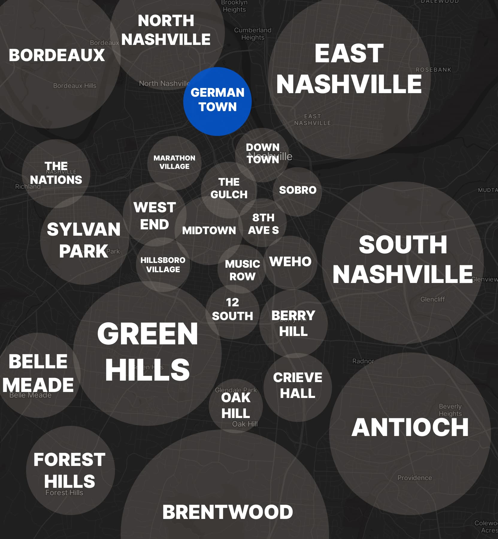 The Germantown neighborhood highlighted on a map of Nashville