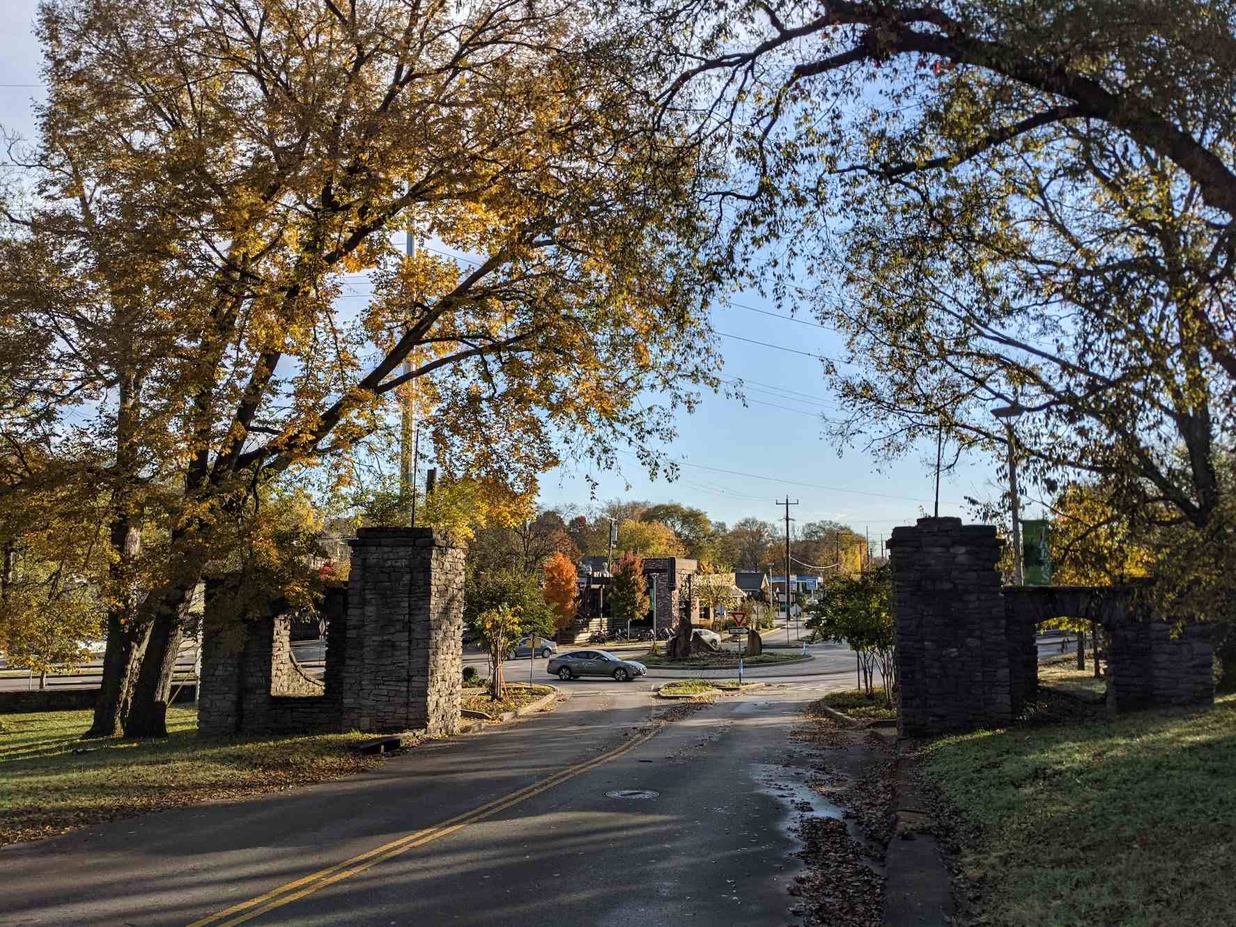 Sylvan Park view of traffic circle during the fall