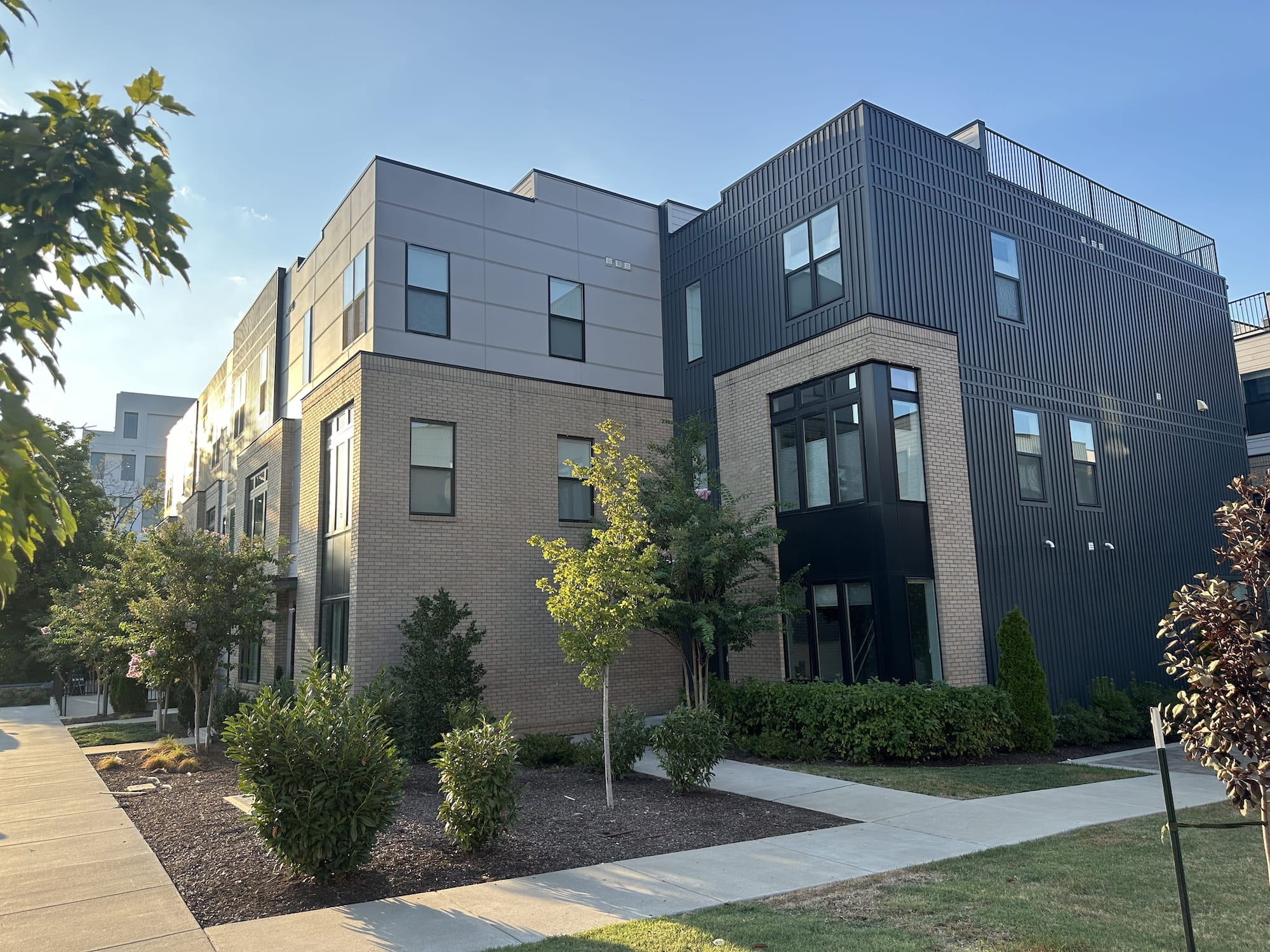 Stone townhomes on a street