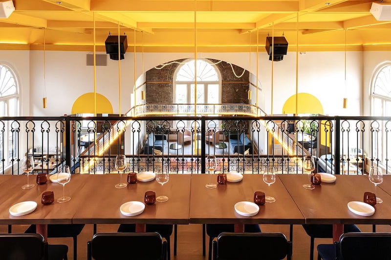The colorful upstairs area of a restaurant in Nashville