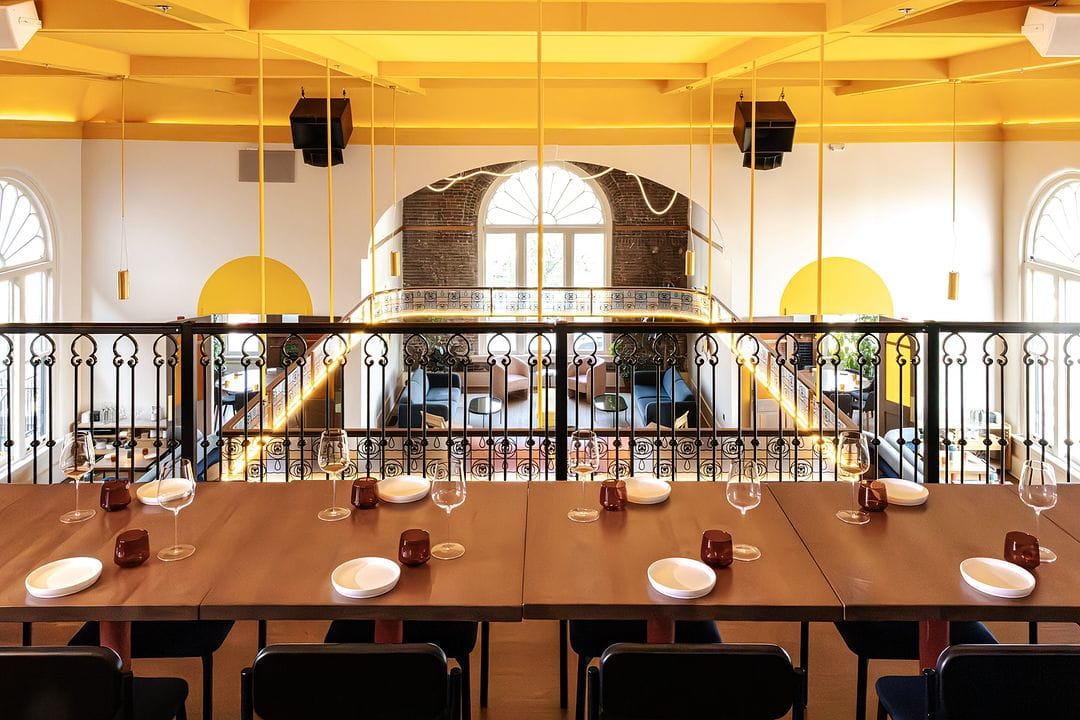 The colorful upstairs area of a restaurant in Nashville