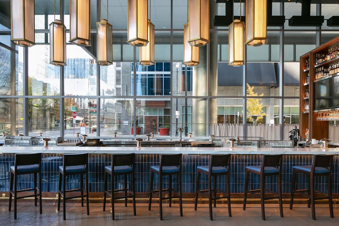 Big windows and a fancy bar