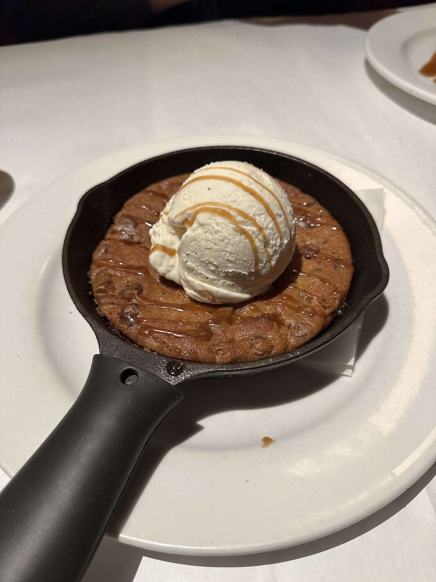 A skillet chocolate chip cookie