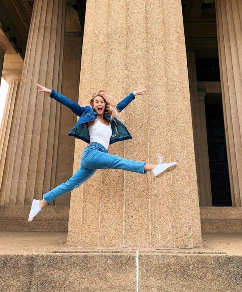 A jumping girl at the Parthenon