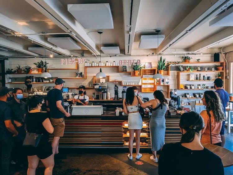 Crema's interior packed with people