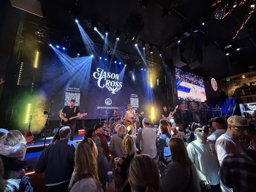 A band playing at a bar