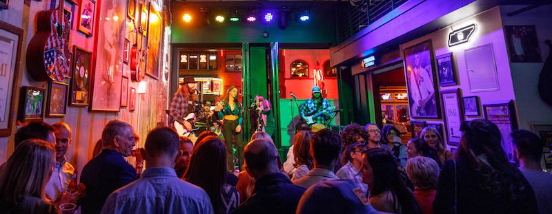 A band on stage at Hanks
