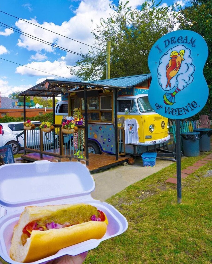 I Dream of Weenie hot dog in front of VW bus
