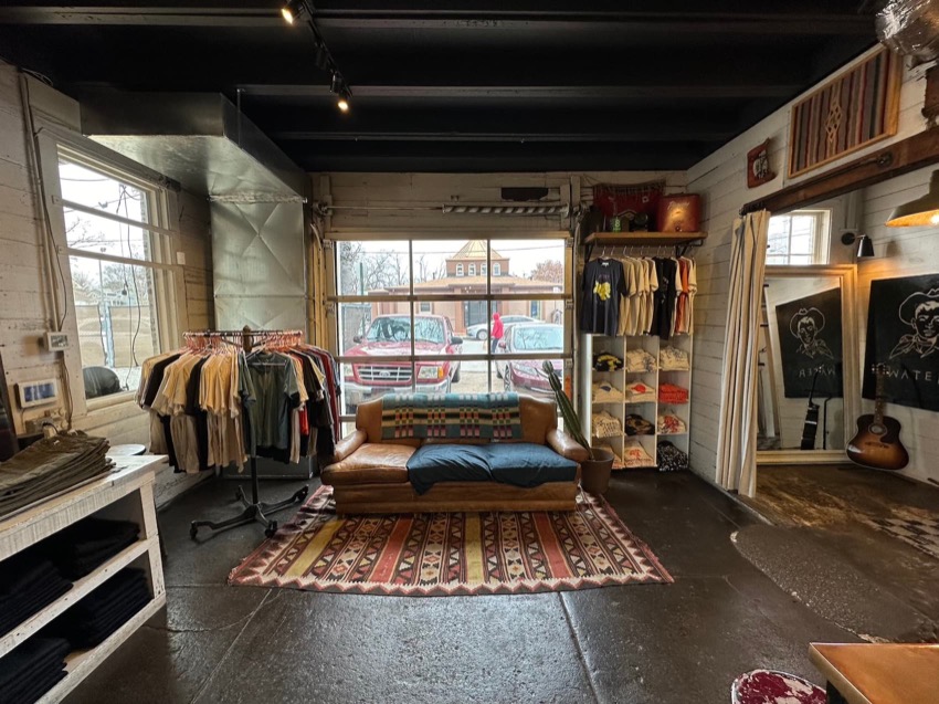 Imogene + Willie couch, t-shirts and a big window