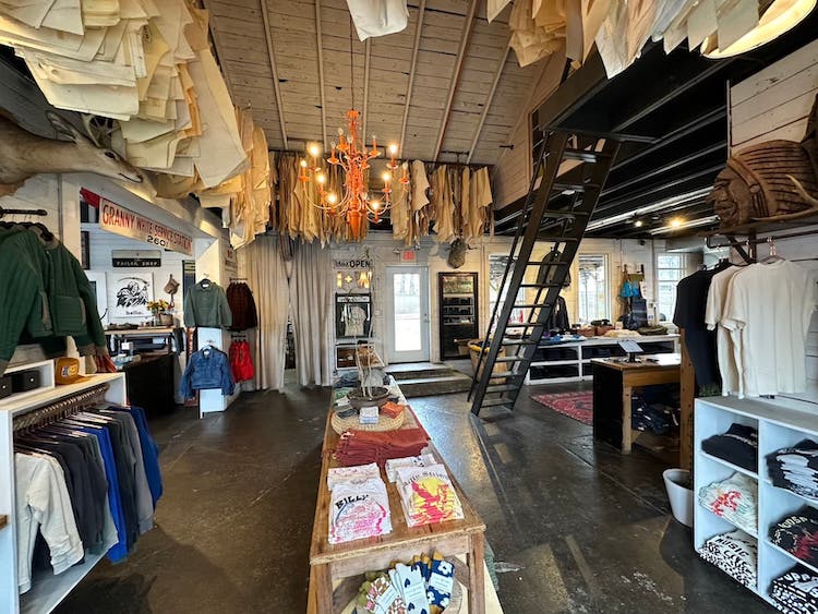 The interior of a stylish clothing store