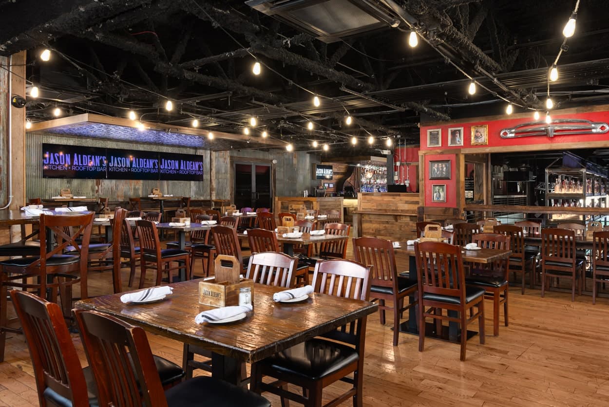 Wooden tables at Jason Aldeans