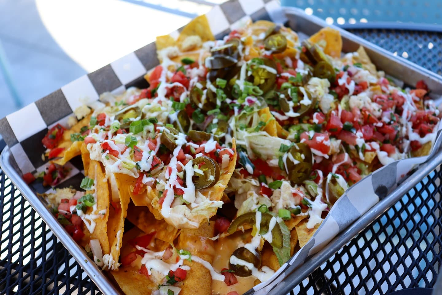 A plate of nachos