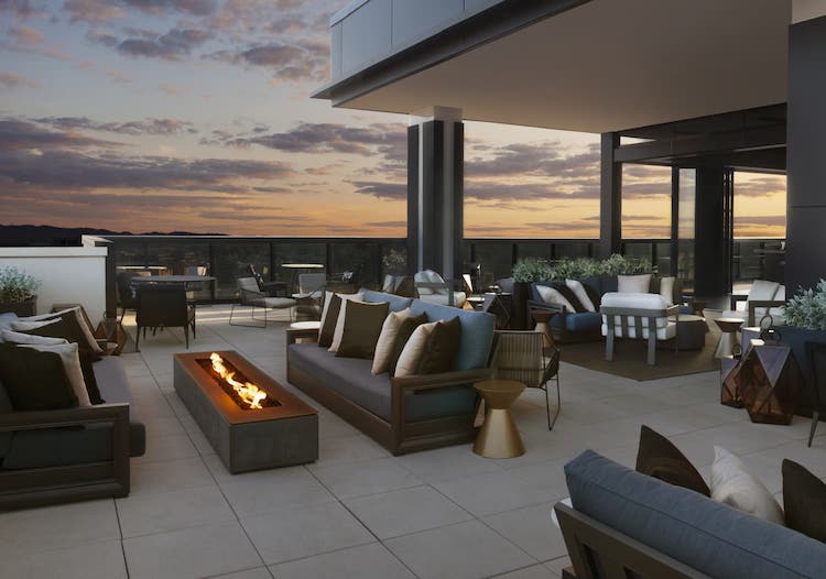 Couches on a rooftop bar