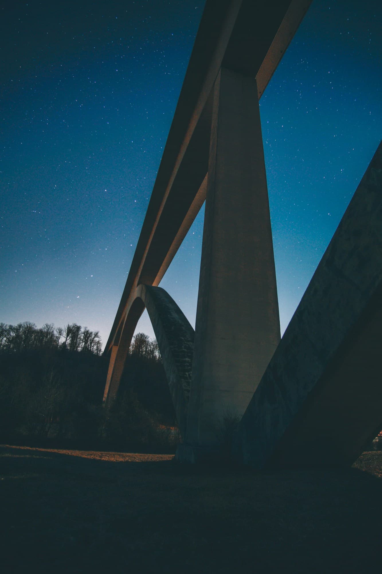 The Natchez Trace Parkway bridge at night