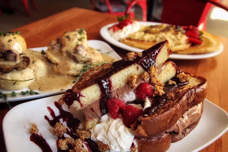 Stuffed french toast on a plate