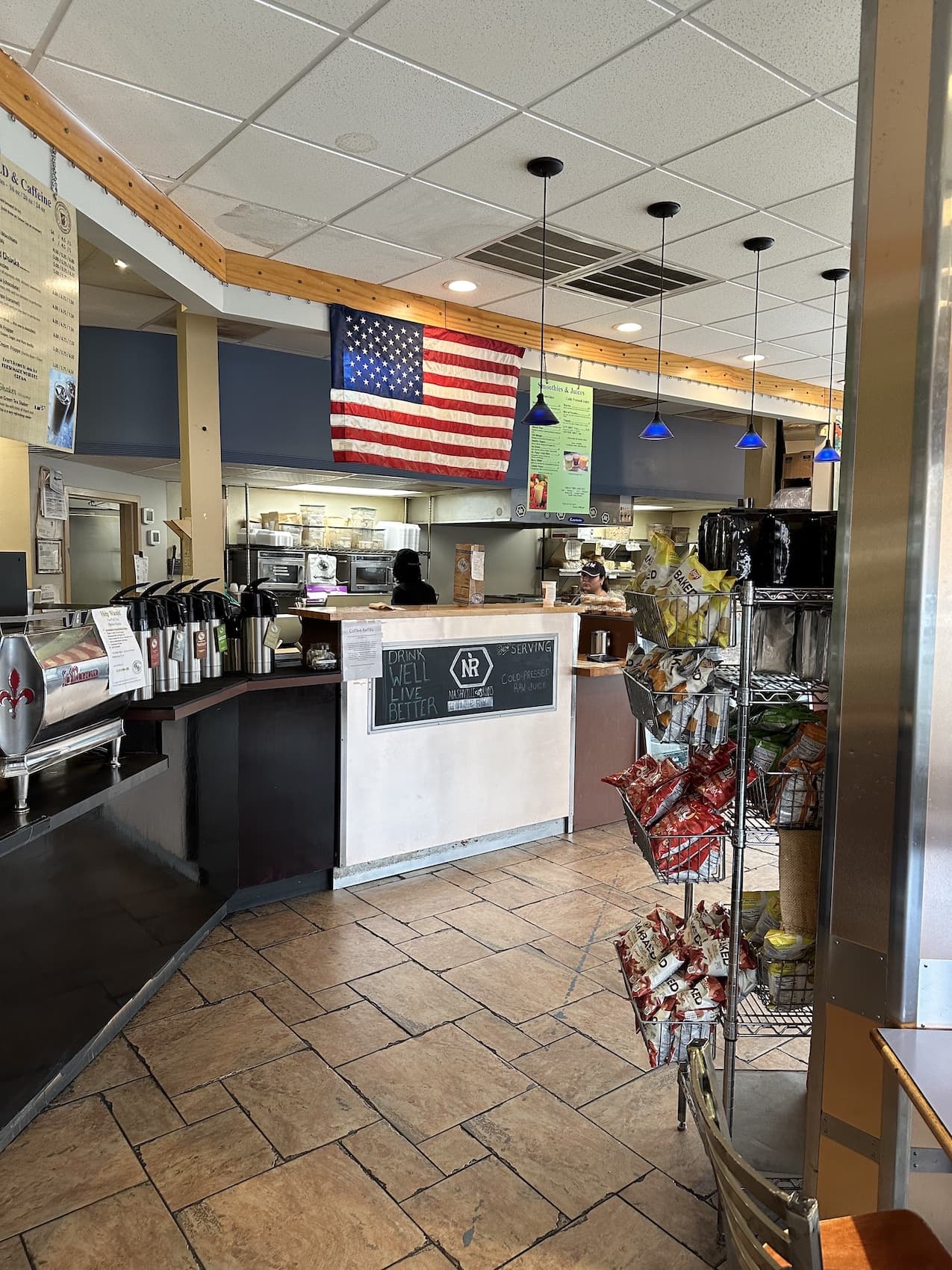 The countre at a bagel shop