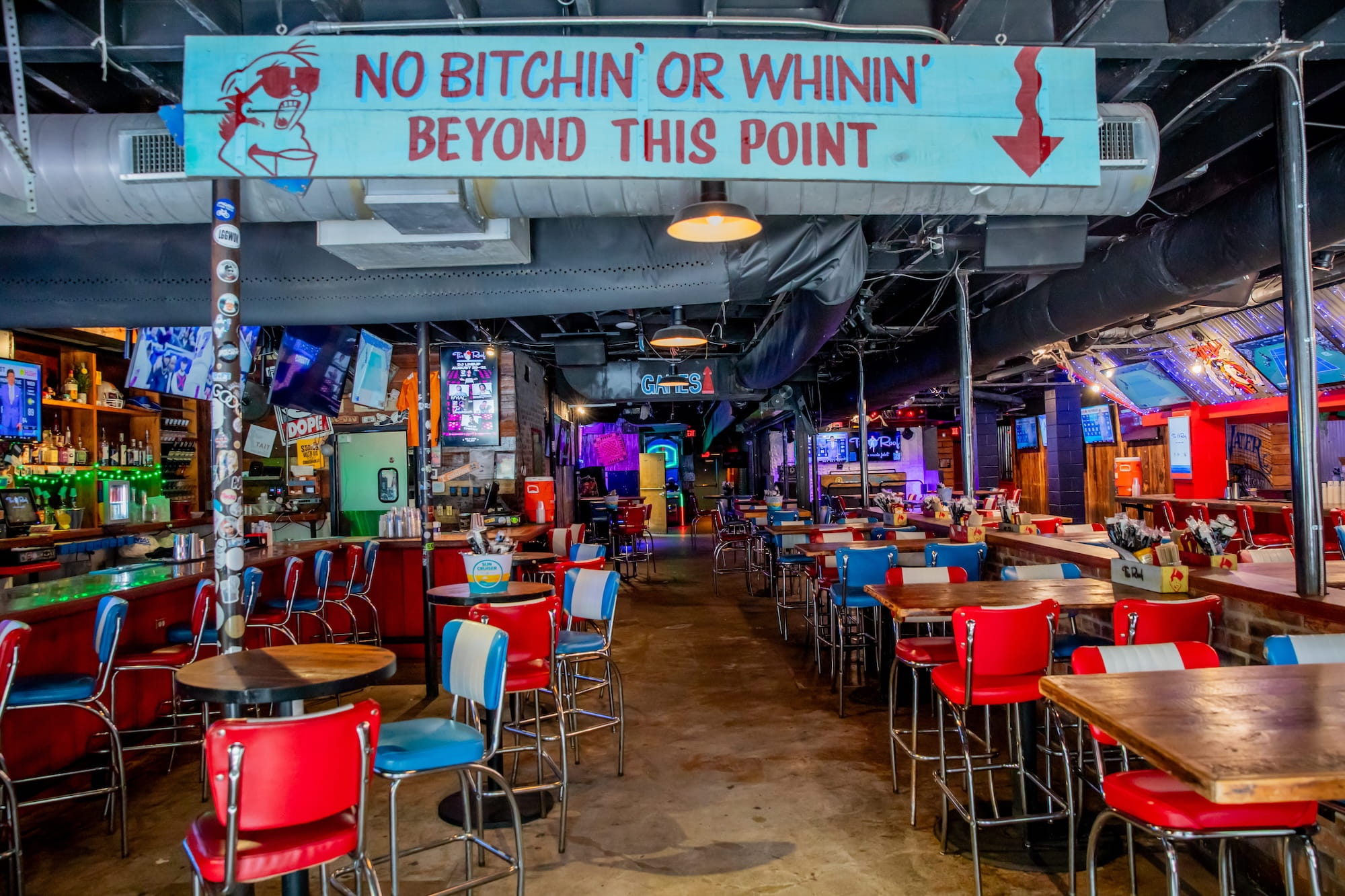 The main seating area inside Tin Roof Midtown