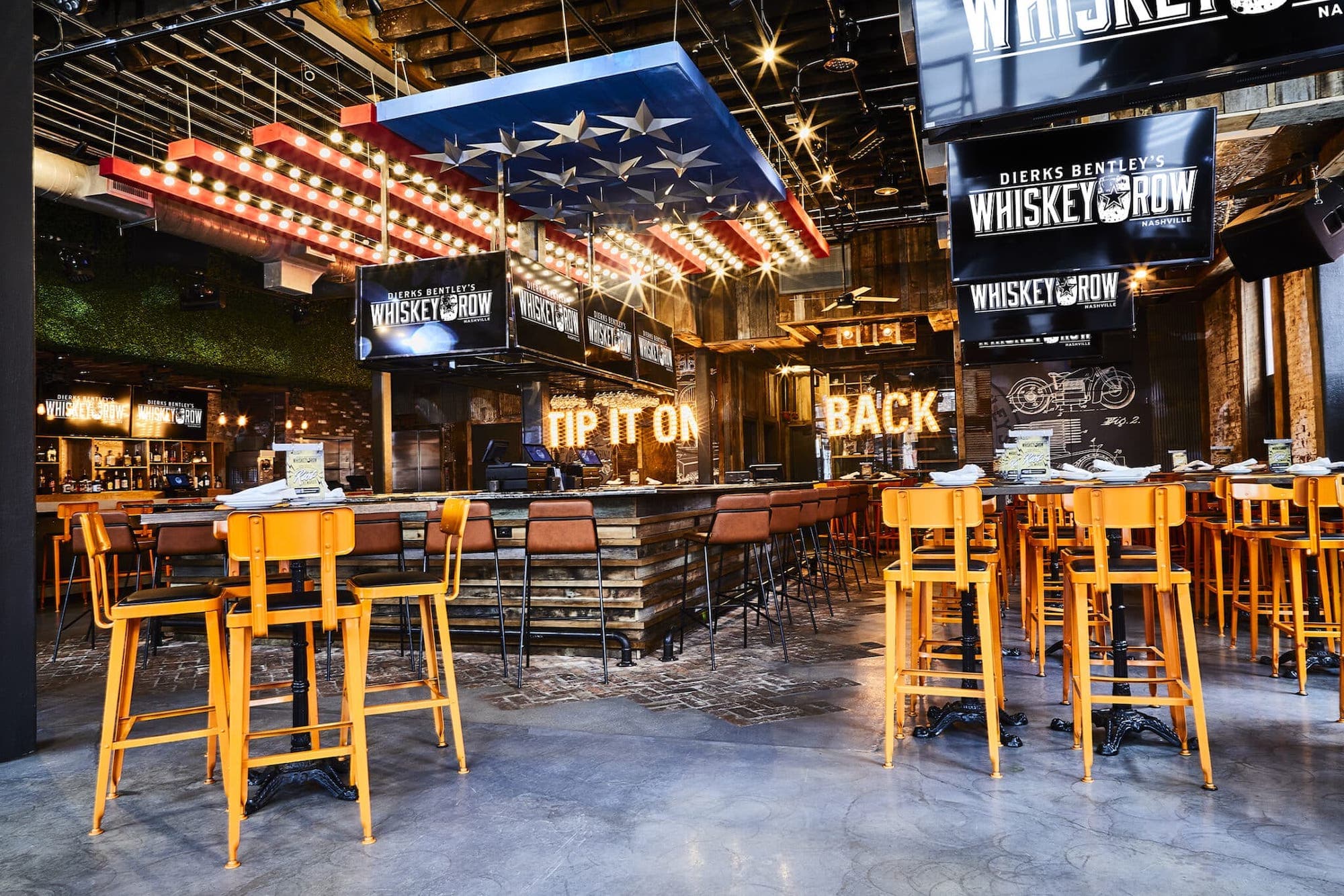 Yellow stools at Whiskey Row Nashville
