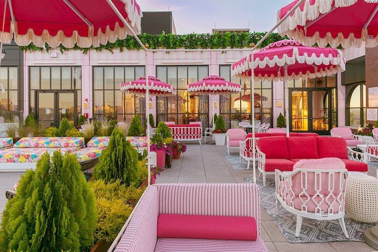 White Limozeen pink umbrellas